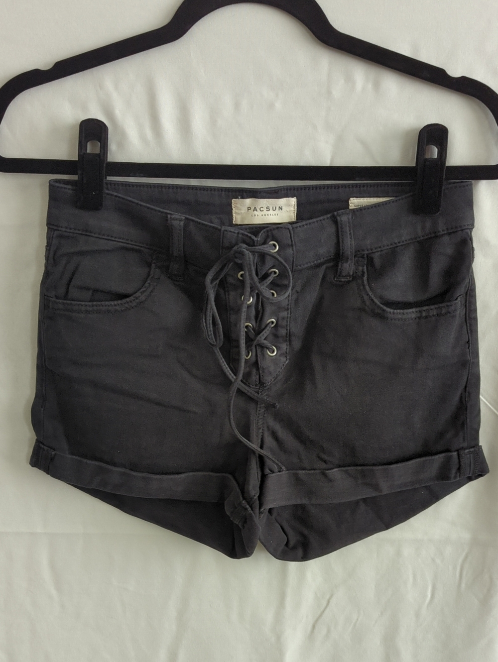 PacSun Black Lace-Up High Waist Cuffed Shorts